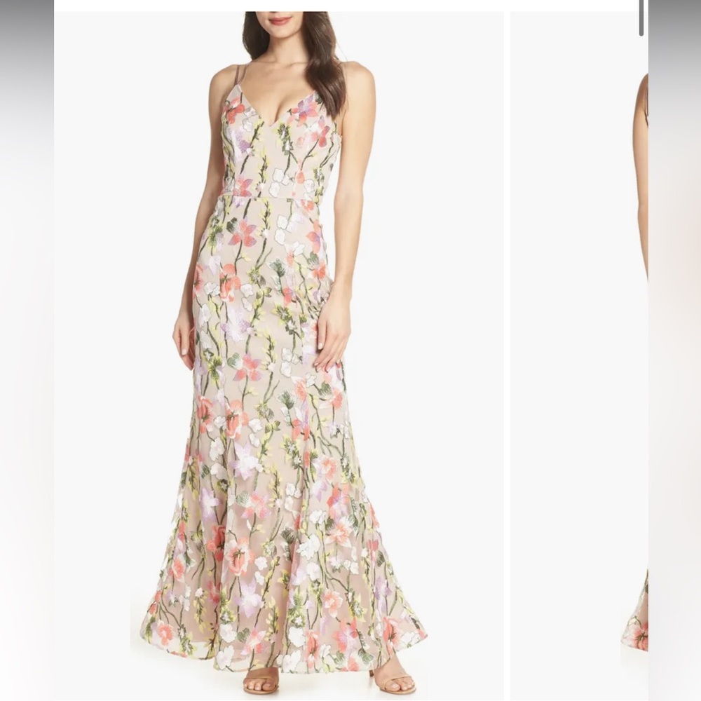 Sequin Hearts Floral Embroidered Evening Dress